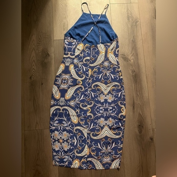 Yumi Kim Navy Paisley Printed Midi Silk‎ Slip Afternoon Tea Dress - Picture 6 of 8